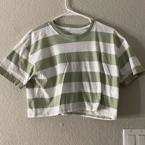 Hollister Green Striped Cropped Tee